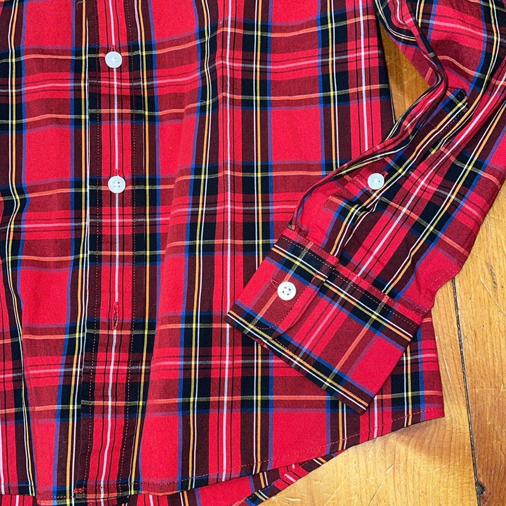 Crewcuts Shirt J Crew Boys Tartan Paid Button Down Poplin Red Black Size 8 Boy - Picture 7 of 7